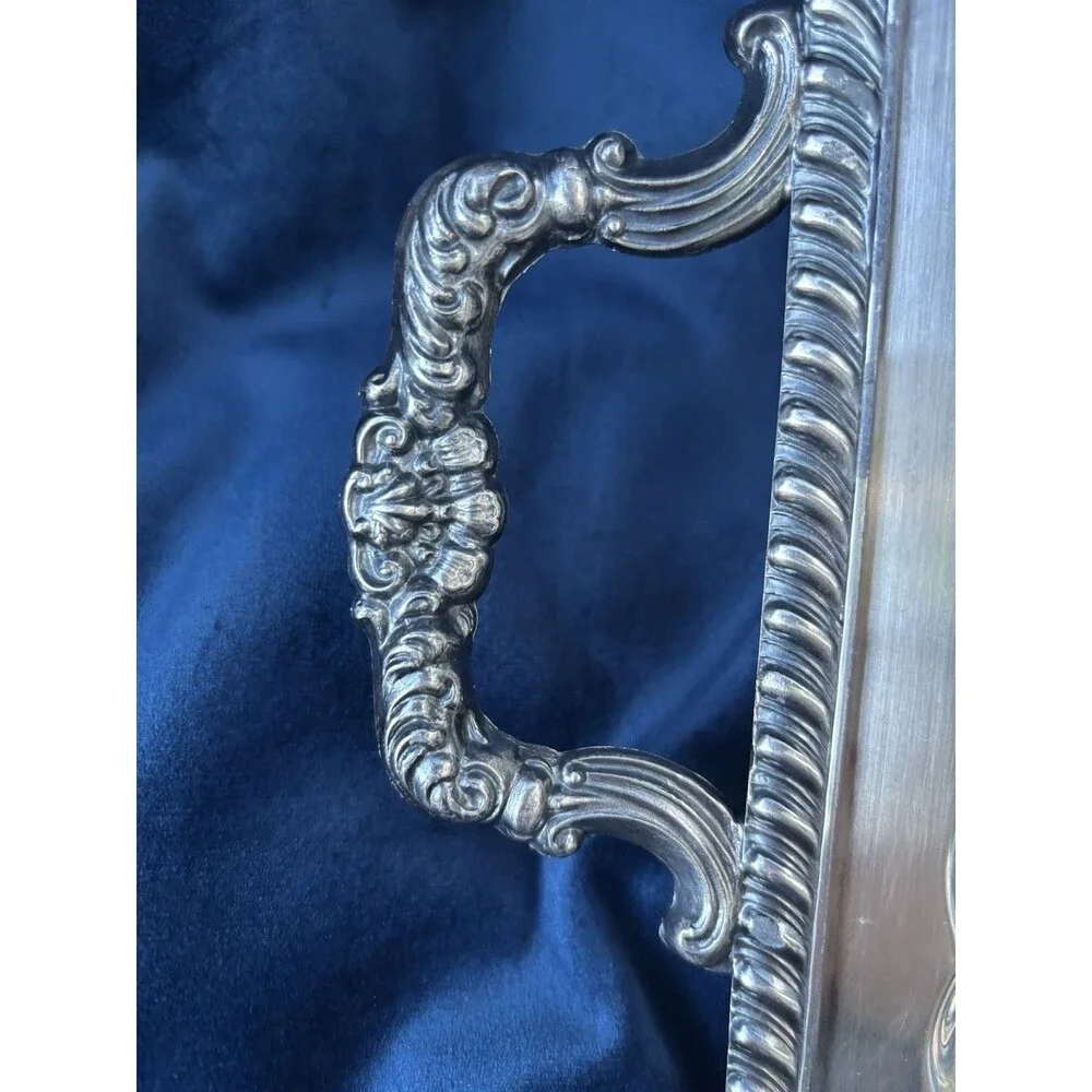 Vintage F.B. Rogers Silver Co 1460 Silver on Copper Serving Tray wOrnate Handles